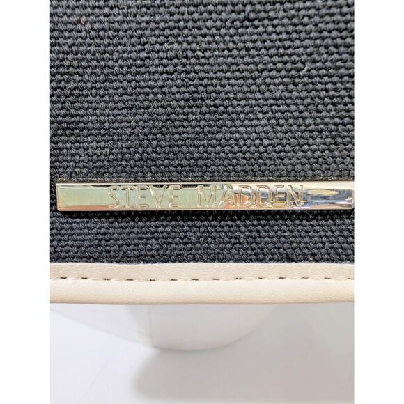 Steve Madden Bwebber Black Cream Canvas Logo Crossbody Tote - Picture 3 of 8